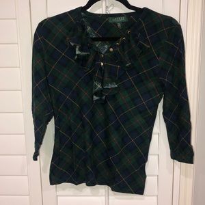Ralph Lauren plaid blouse with gold button detail